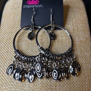 Paparazzi Black and Silver Dangle Hoop Earrings